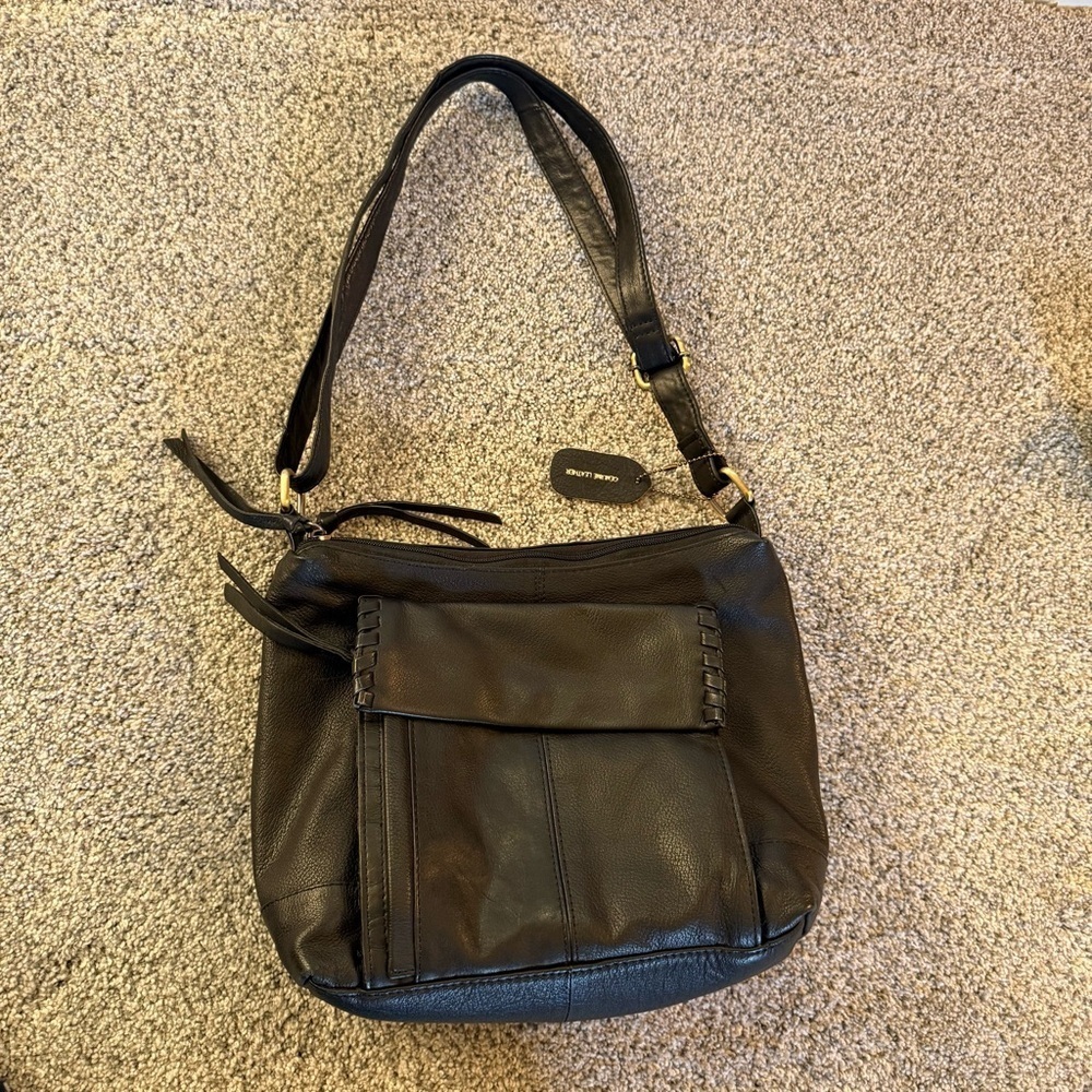 Great American Leather Works Black Leather Crossbody Bag Zip Closure Pockets